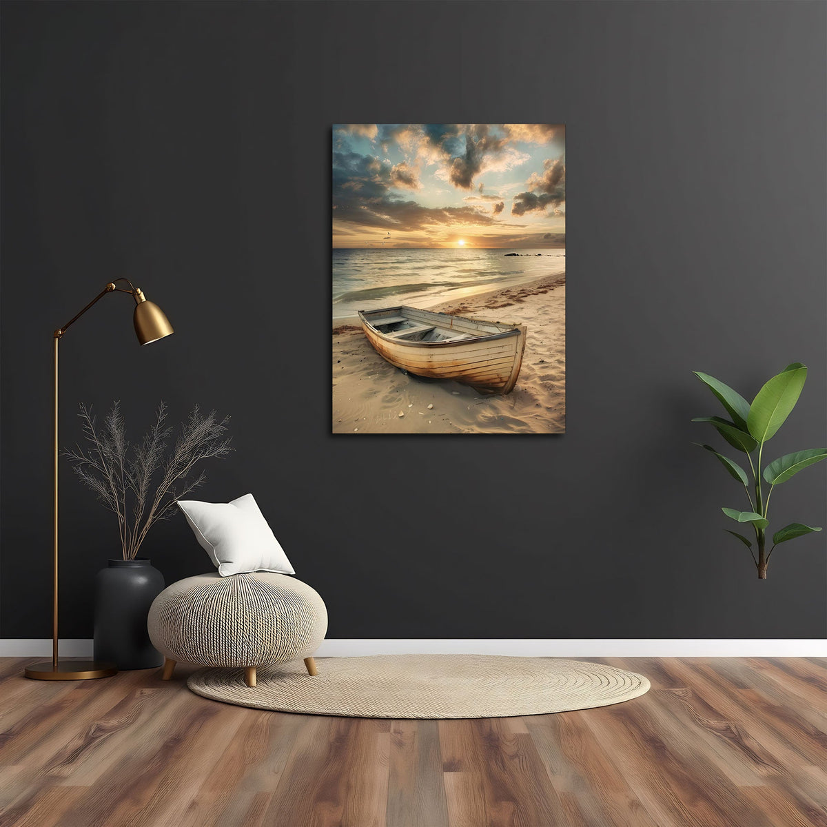 Quadro barca spiaggia in soggiorno
