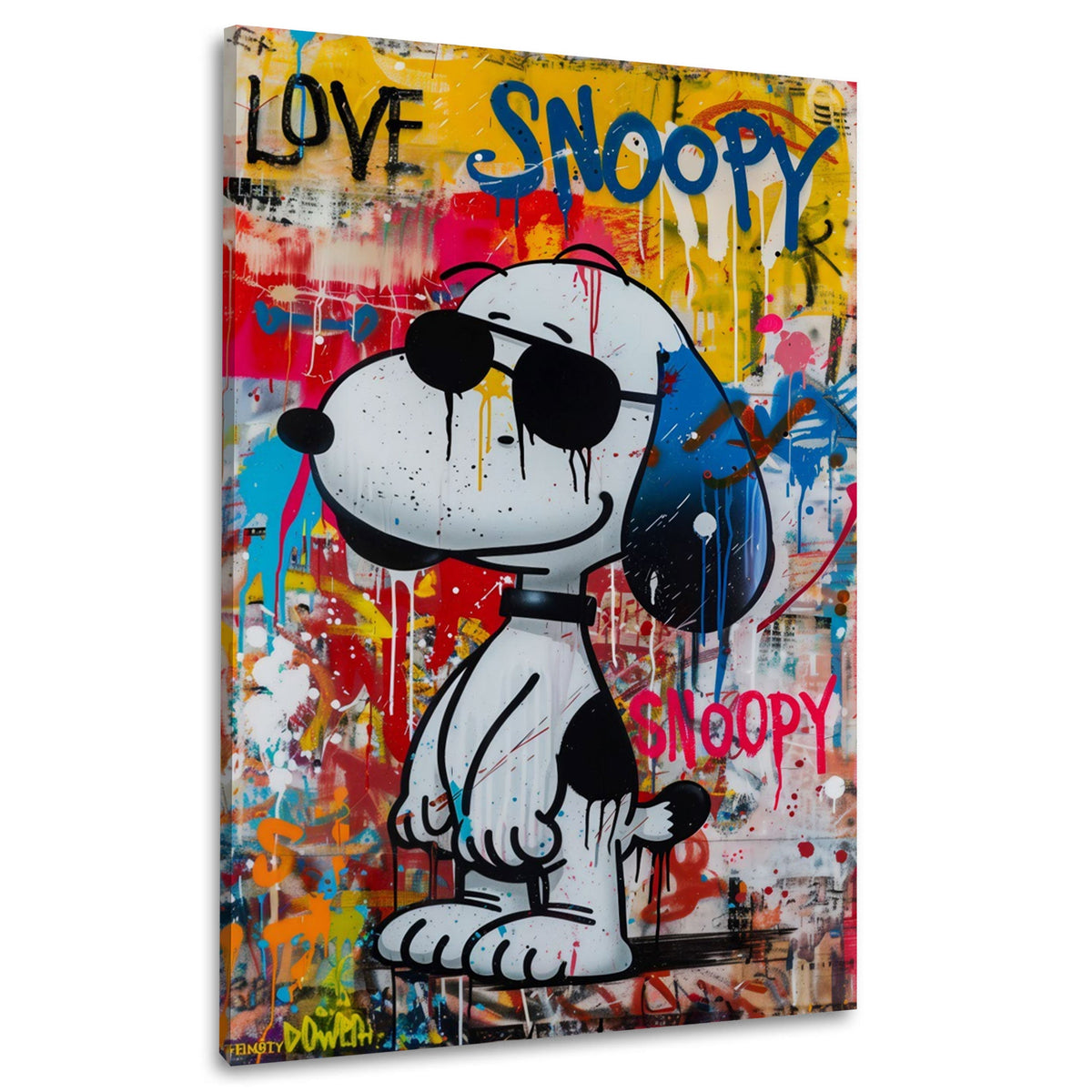 Beagle a fumetti con occhiali da sole e scritta Love quadro