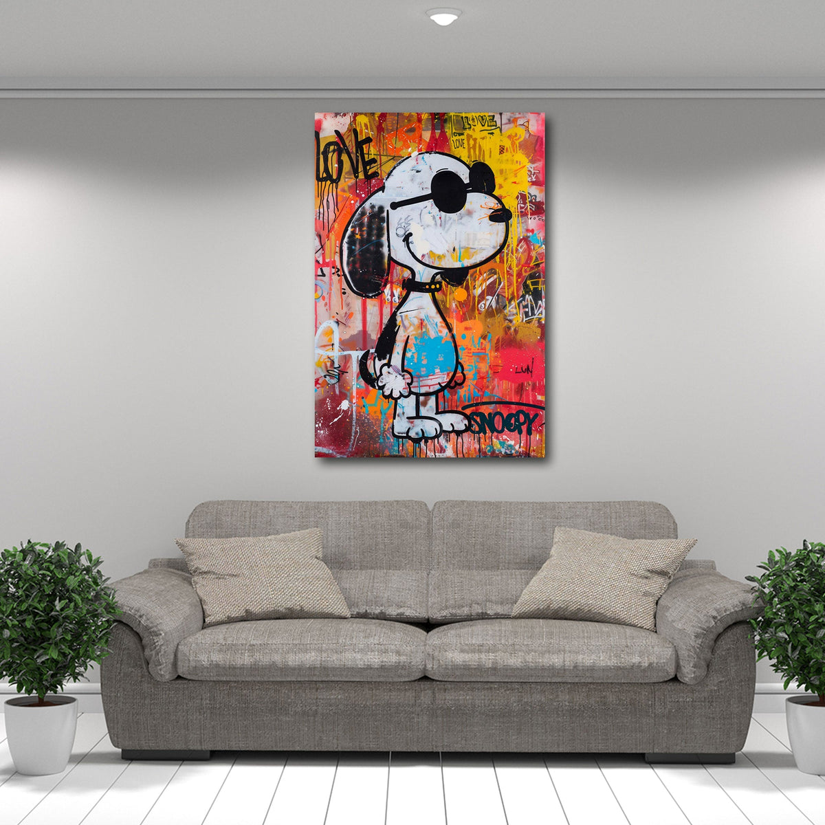 Beagle a fumetti con occhiali tra schizzi di colore vivaci quadro