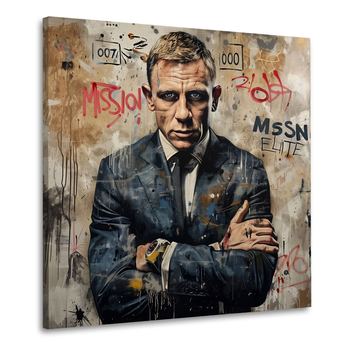 Bond in missione tra scritte graffiti in stile Street Art quadro