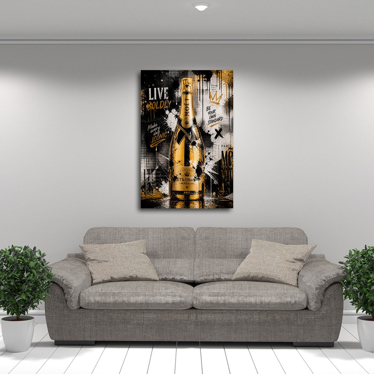Bottiglia di champagne con motivazione Live boldly quadro