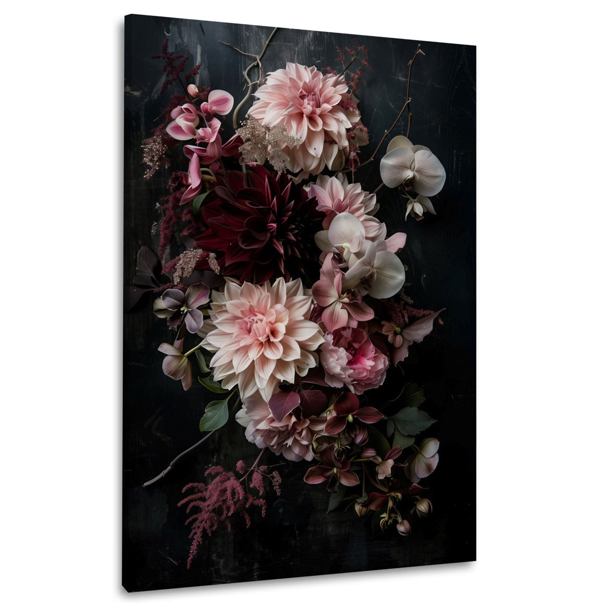 Bouquet di dalie rosa su sfondo scuro elegante quadro