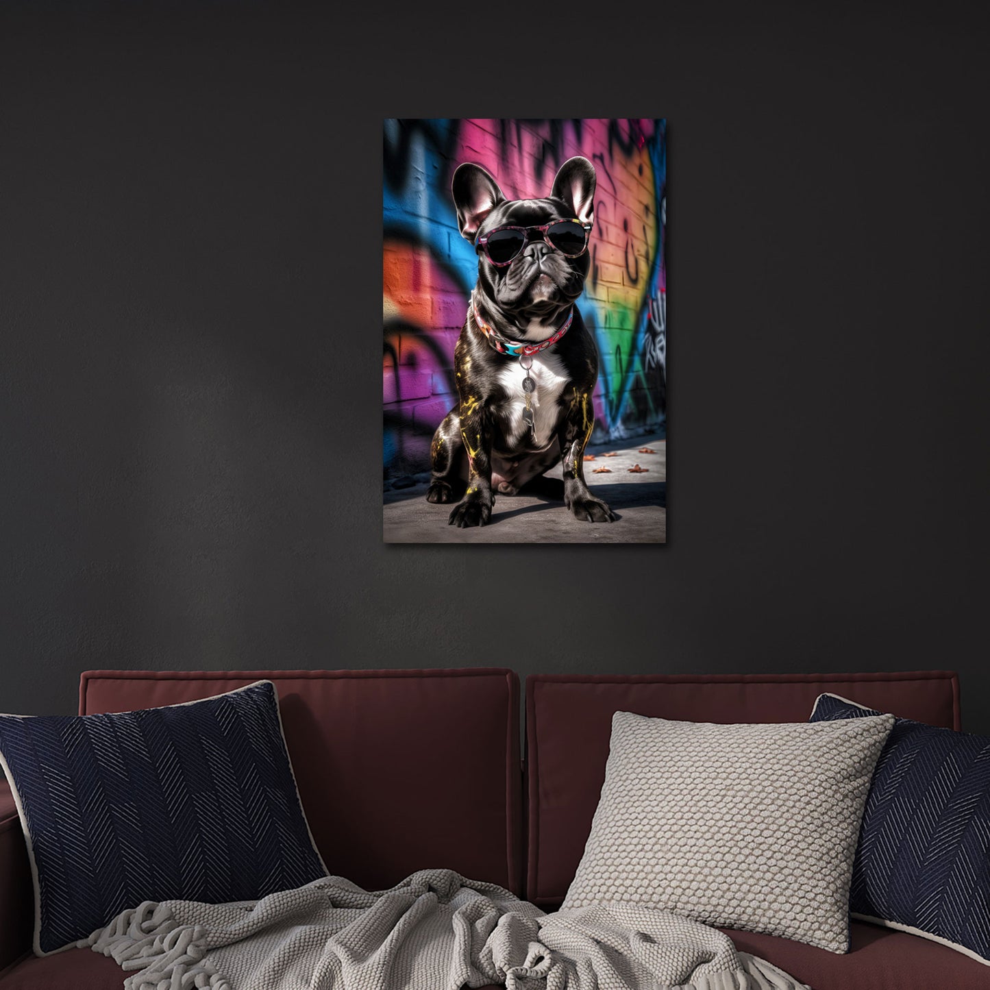 Bulldog francese con occhiali arte graffiti colorata quadro