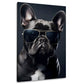 Bulldog francese con occhiali ritratto moderno sfondo scuro quadro