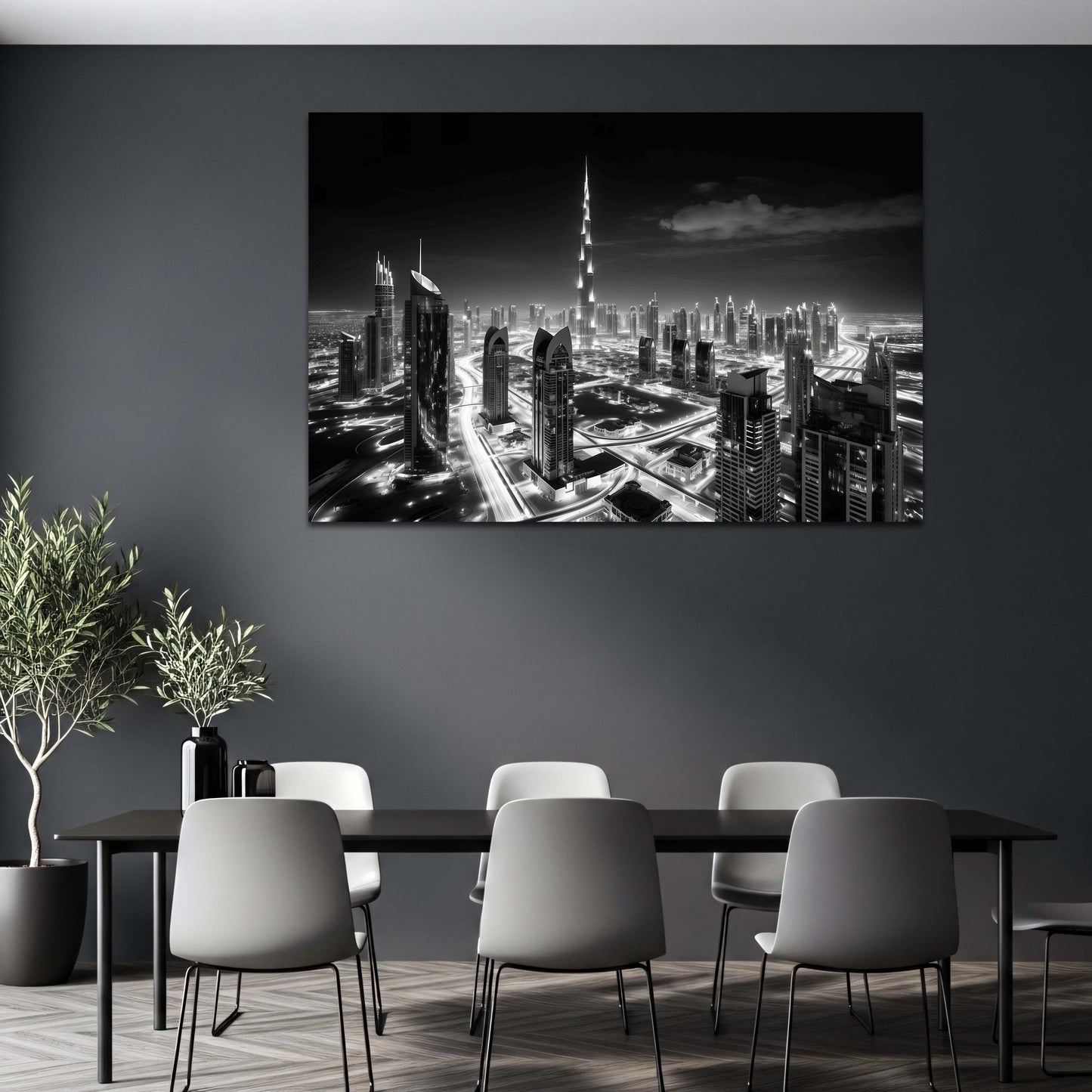 Burj Khalifa a Dubai di notte in bianco e nero architettura quadro