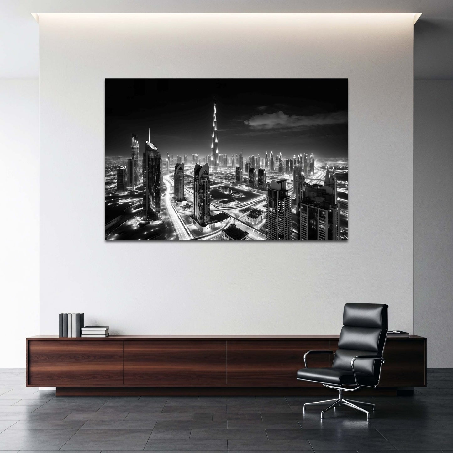 Burj Khalifa a Dubai di notte in bianco e nero architettura quadro