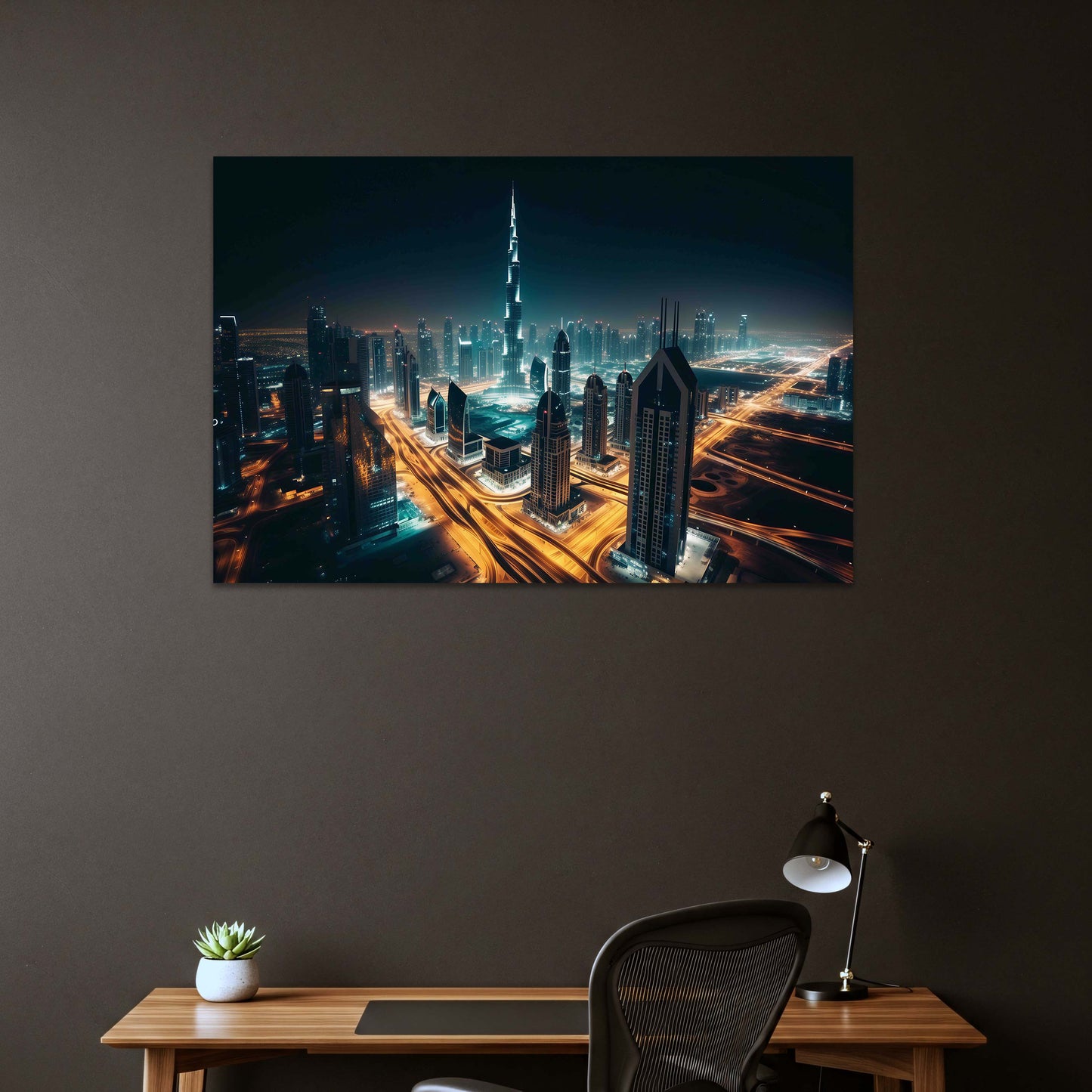 Burj Khalifa a Dubai lo skyline illuminato della città quadro