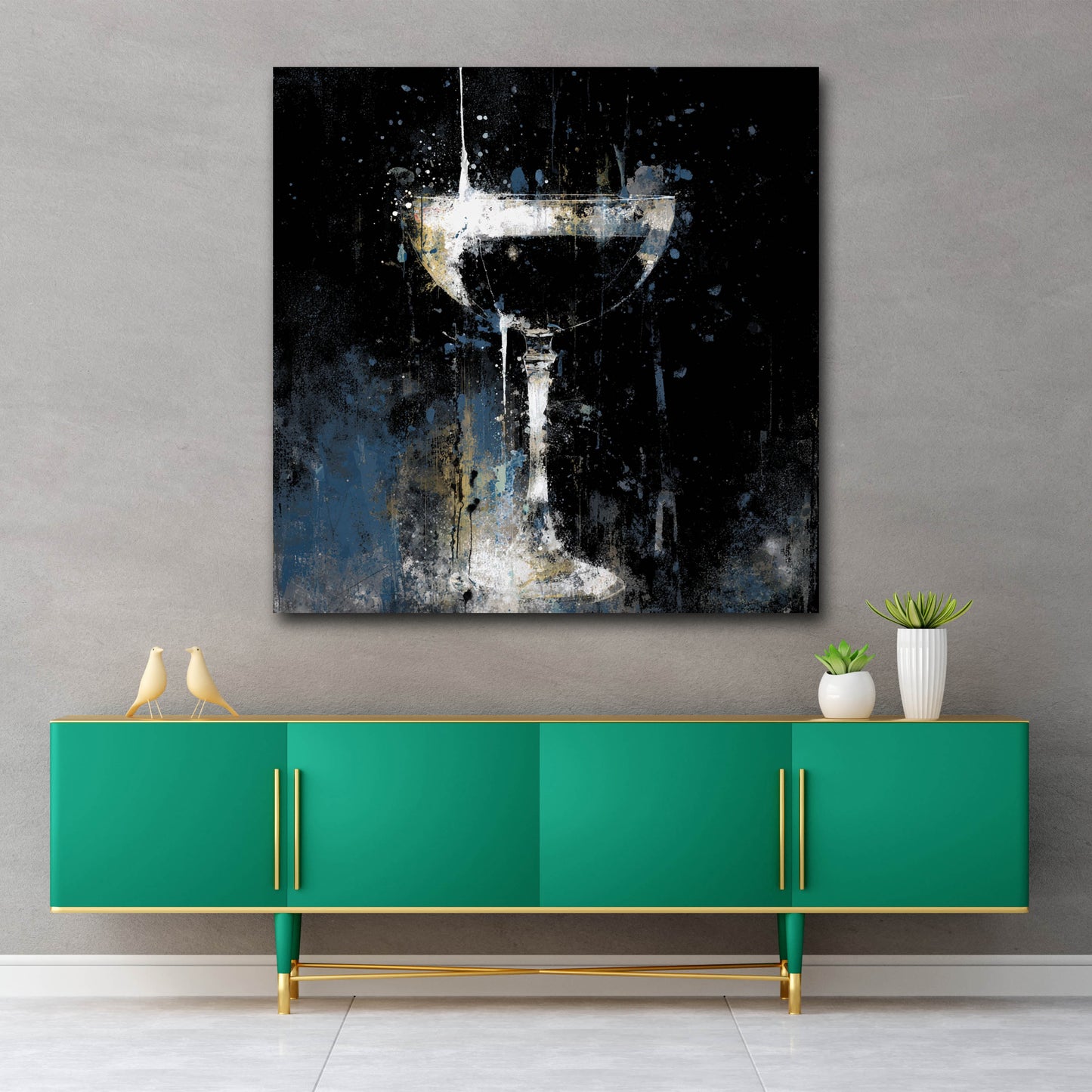 Calice champagne arte astratta elegante scura quadro