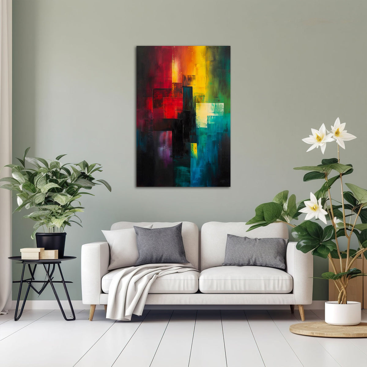 Quadro astratto rosso e blu ambientato
