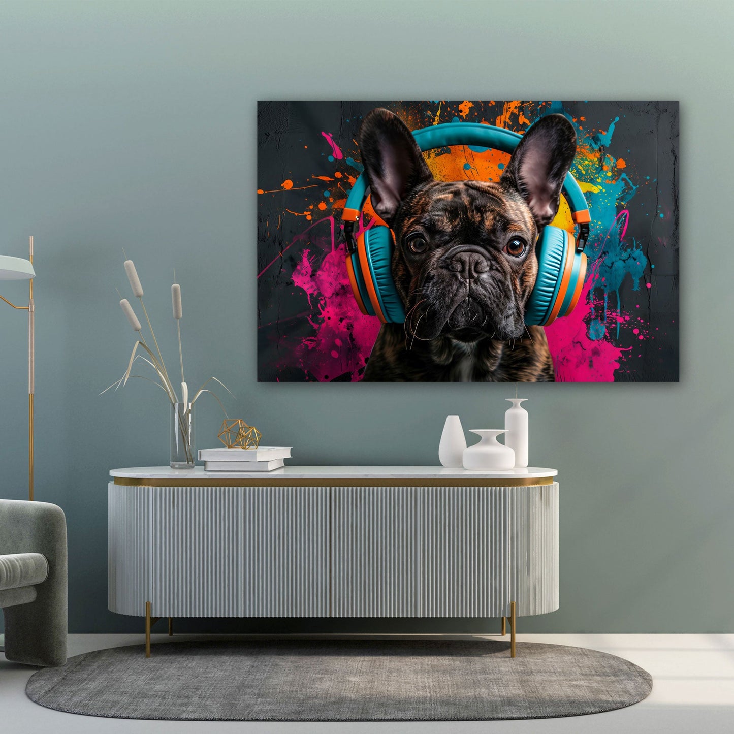 Cane headphones street art in stile contemporaneo quadro