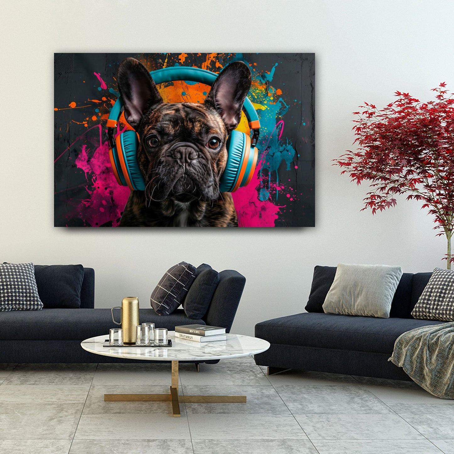 Cane headphones street art in stile contemporaneo quadro