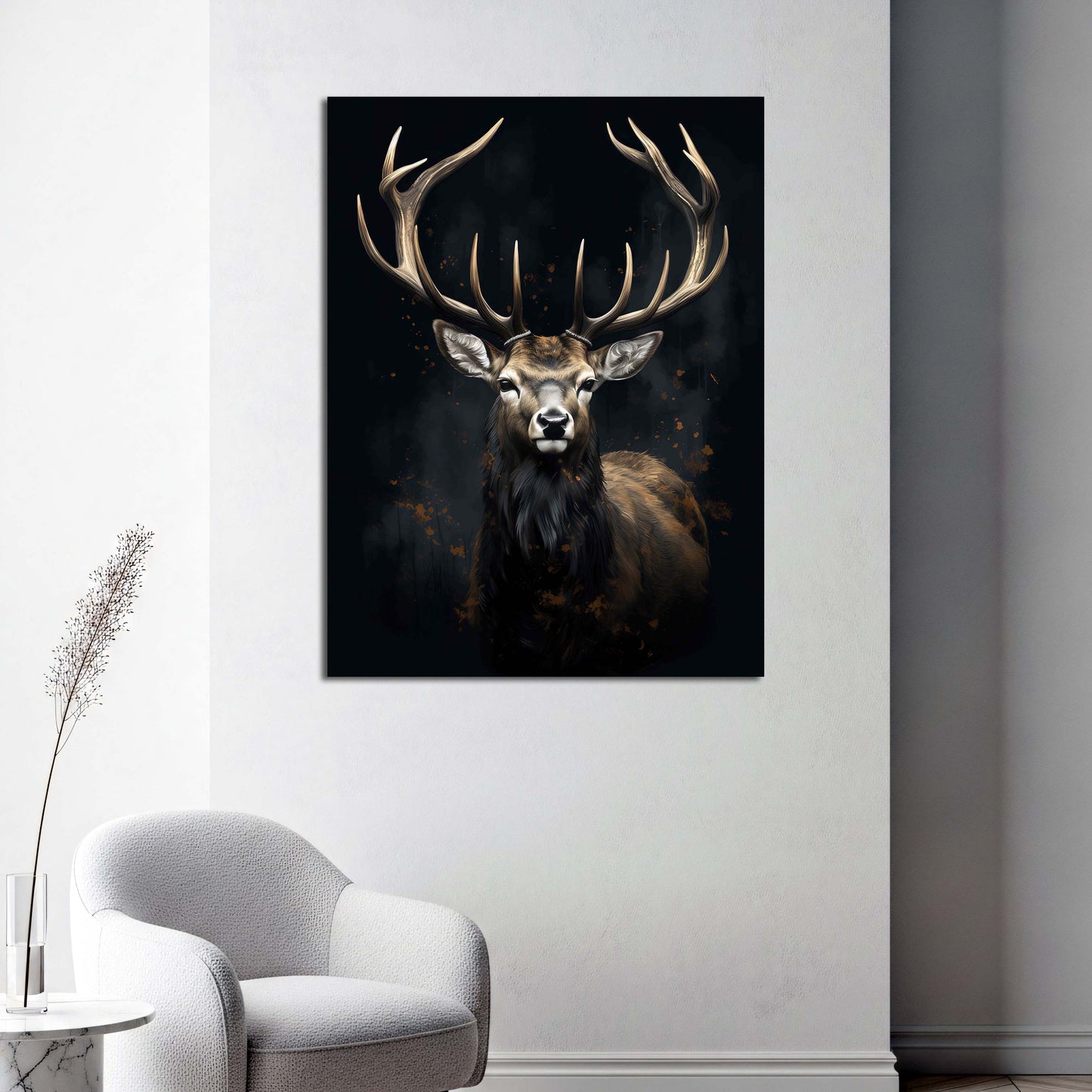 Cervo potente arte animale sfondo scuro quadro