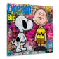 Charlie e il beagle a fumetti su muro graffiti colorato quadro