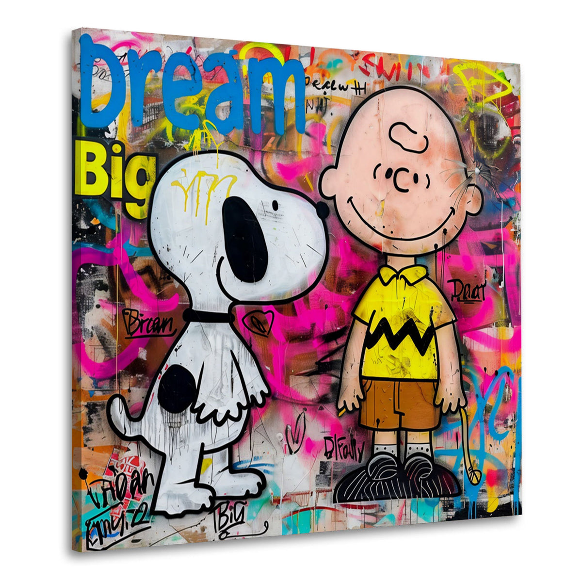 Charlie e il beagle a fumetti su muro graffiti colorato quadro