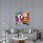 Charlie e il beagle a fumetti su muro graffiti colorato quadro