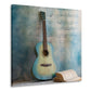 Chitarra blu con spartito e libro musicale quadro