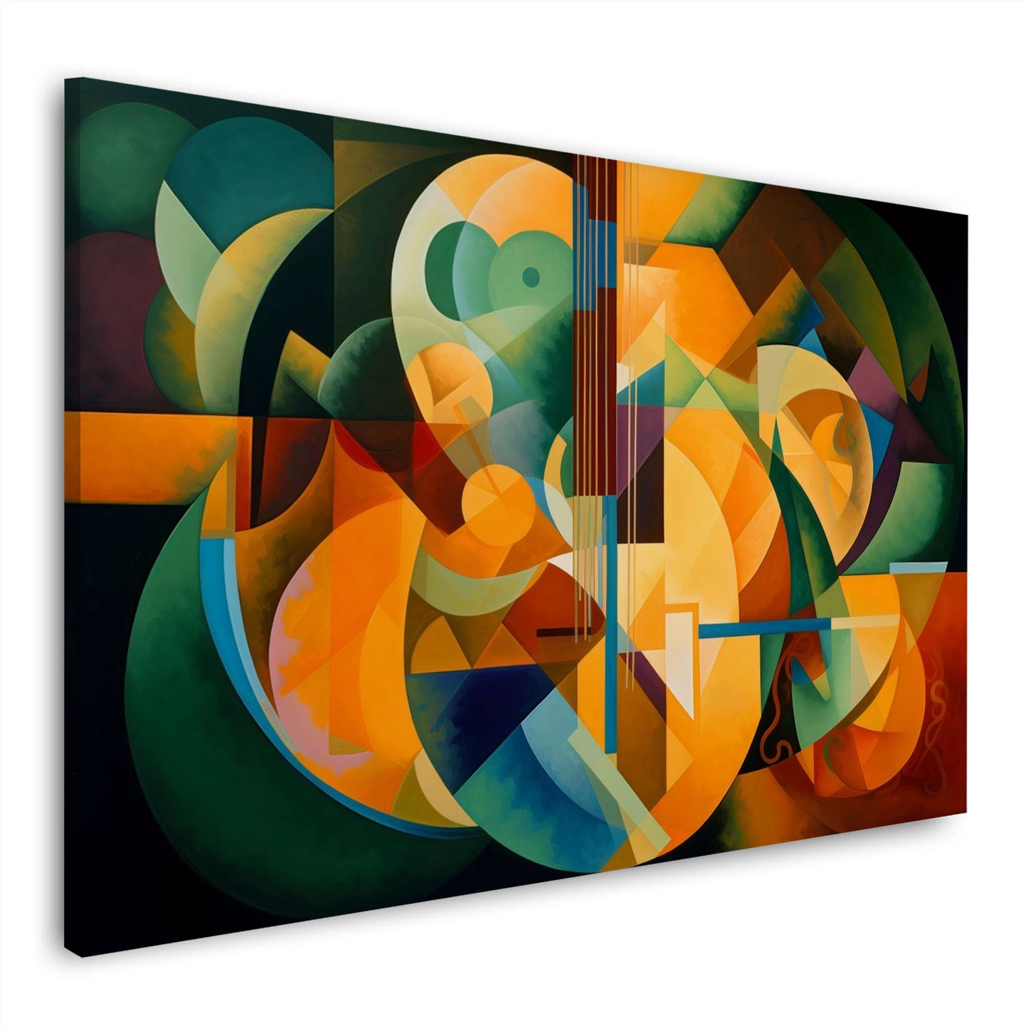 Chitarra cubista in arancione e verde quadro