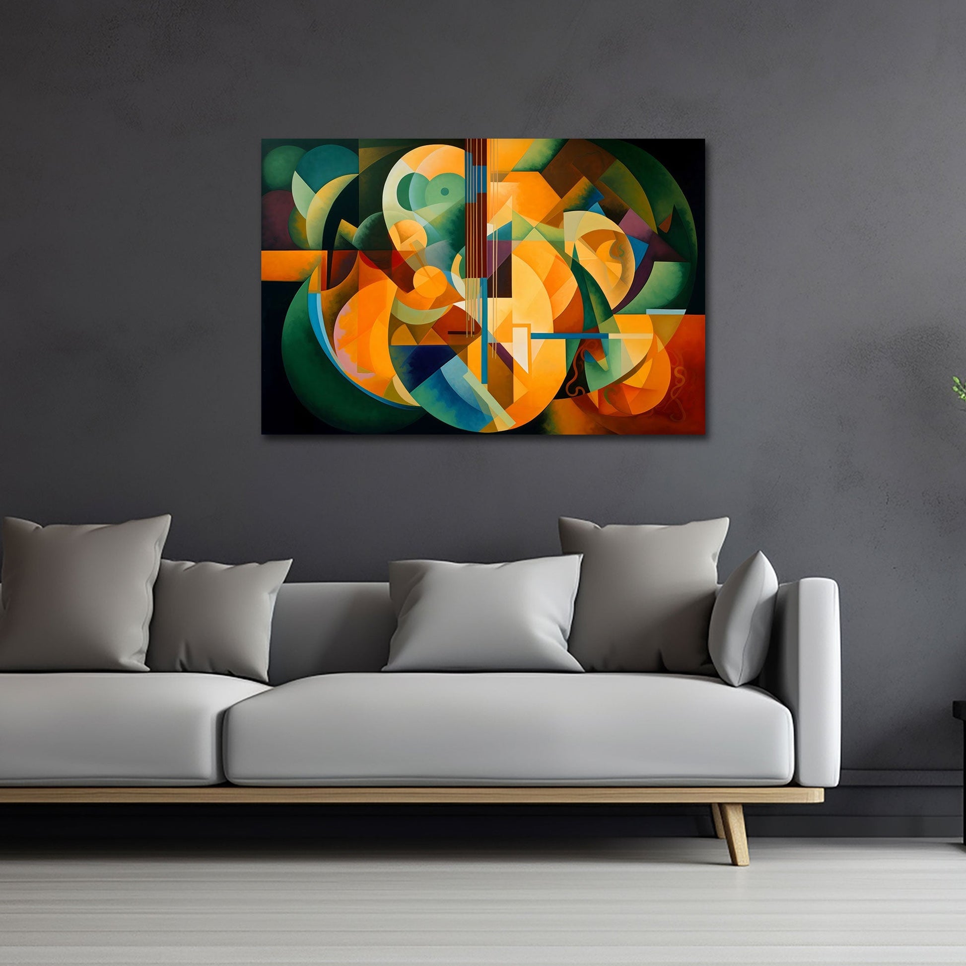 Chitarra cubista in arancione e verde quadro