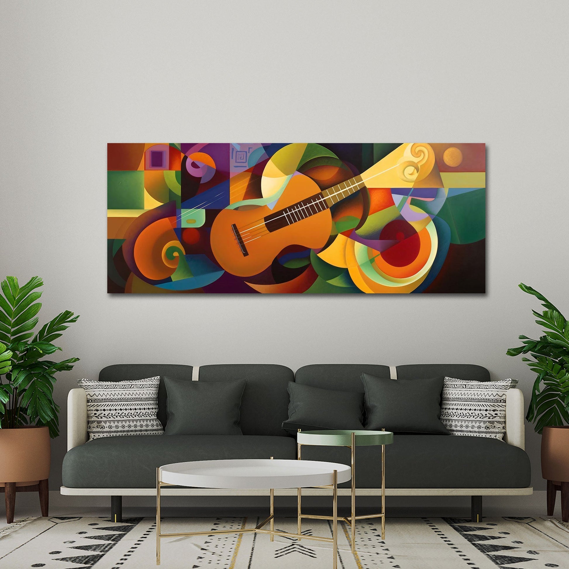 Chitarra in design astratto arancione turchese quadro