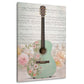 Chitarra verde menta con fiori e pentagramma quadro