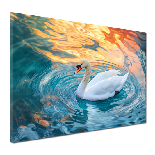 Cigno elegante riflessi luce acqua quadro