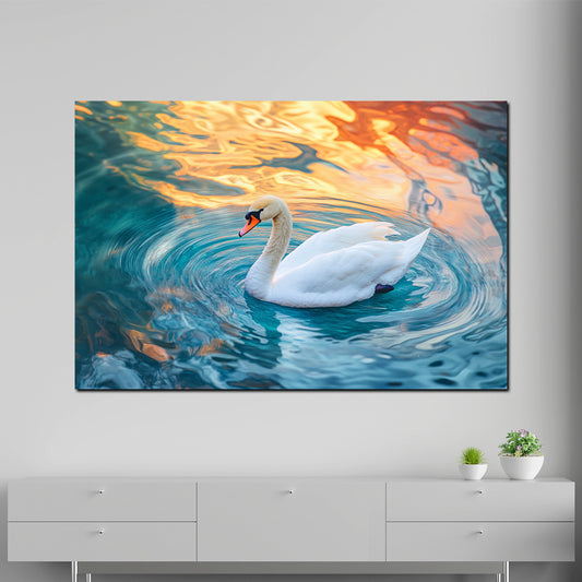 Cigno elegante riflessi luce acqua quadro