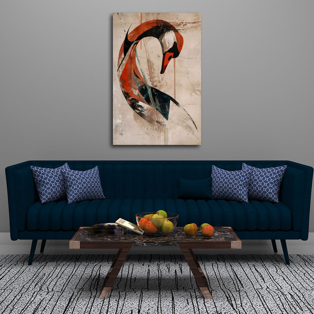 Cigno stilizzato dal collo sinuoso in stile astratto quadro
