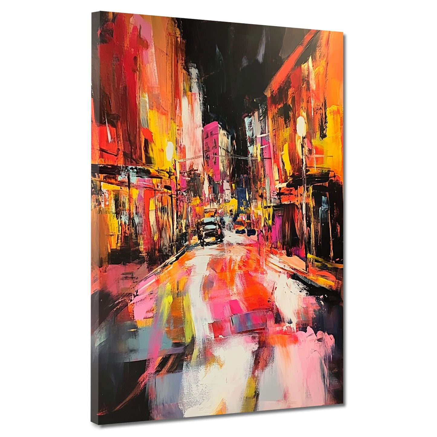 Città notturna astratta colori vivaci luci urbane quadro