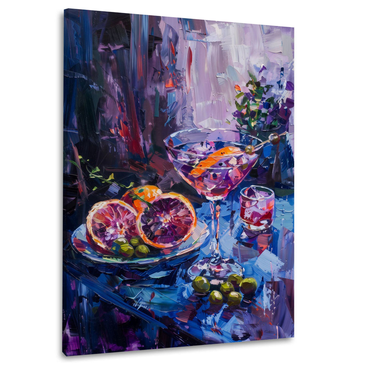 Cocktail con arance rosse in viola e blu quadro