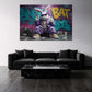 Coniglio bianco in tuta viola con banconote graffiti quadro