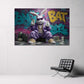 Coniglio bianco in tuta viola con banconote graffiti quadro