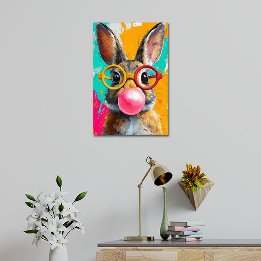 Coniglio con occhiali e gomma da masticare in stile Pop Art quadro