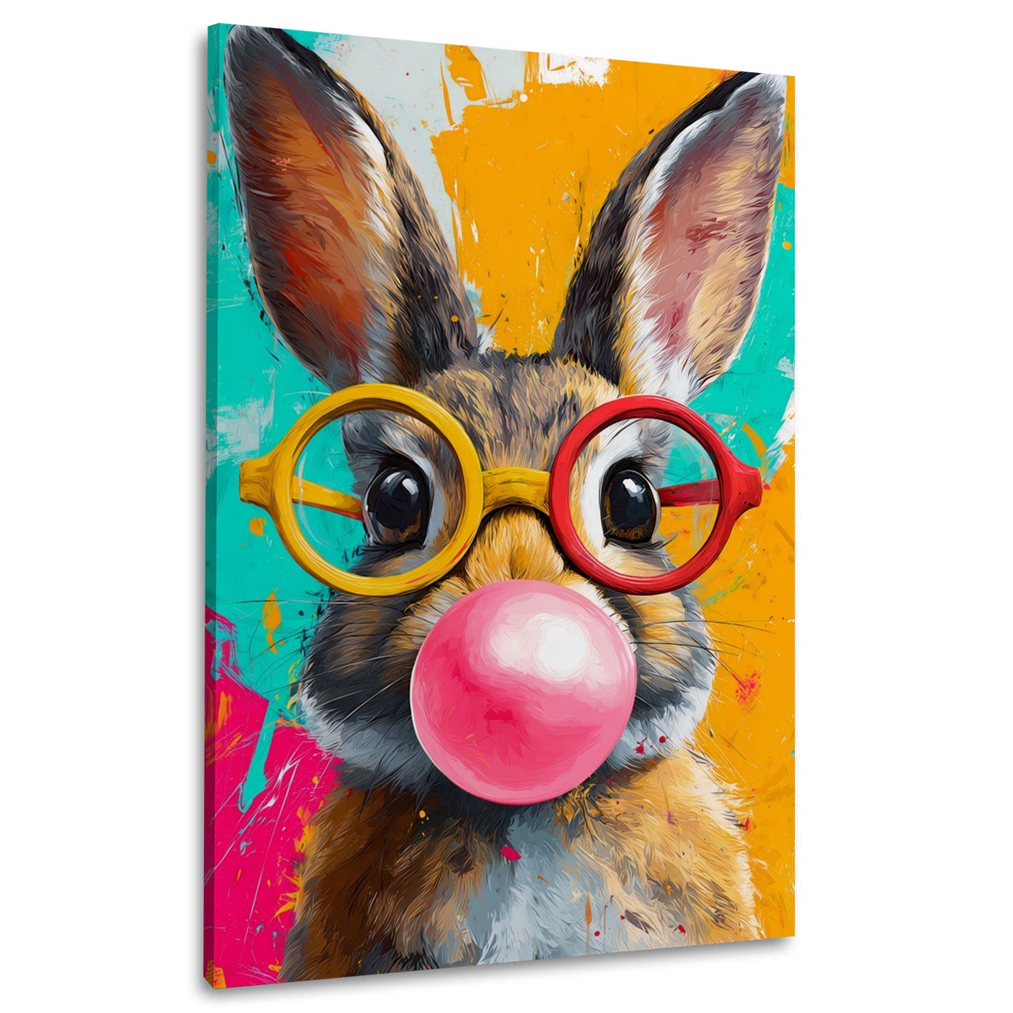 Coniglio con occhiali e gomma da masticare in stile Pop Art quadro