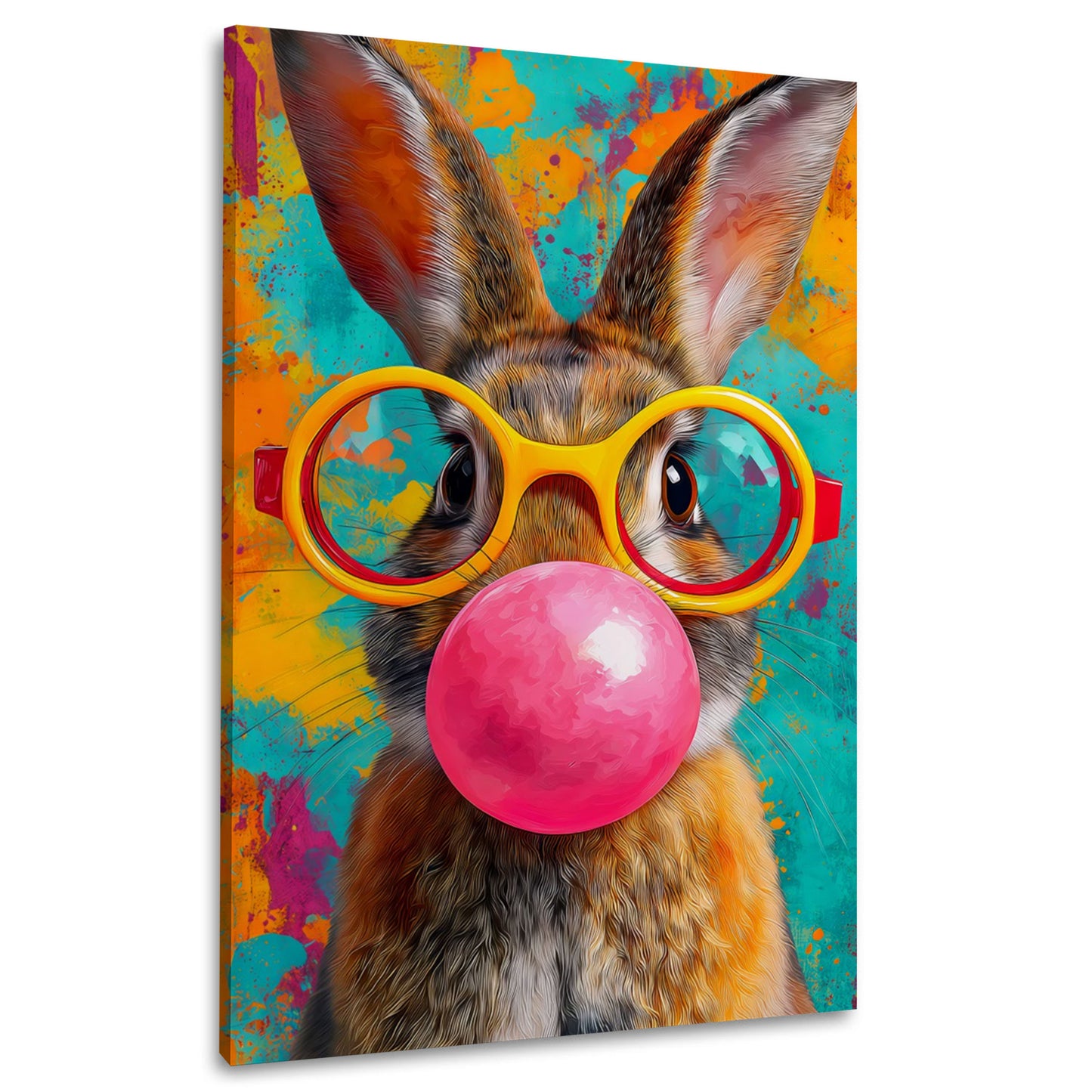 Coniglio con occhiali gialli e gomma da masticare Pop Art quadro