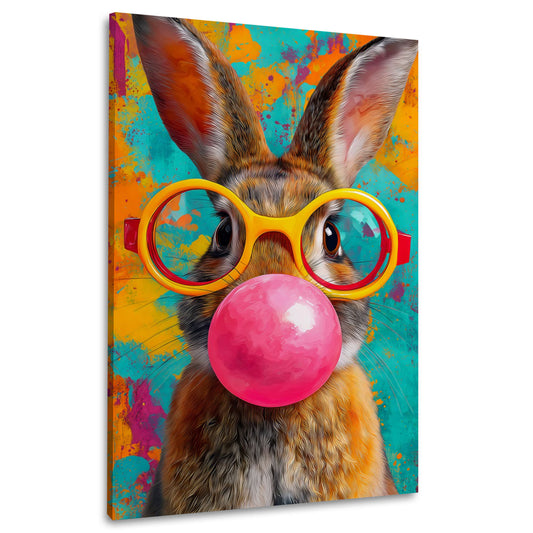 Coniglio con occhiali gialli e gomma da masticare Pop Art quadro