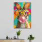 Coniglio con occhiali rotondi e gomma stile Pop Art quadro