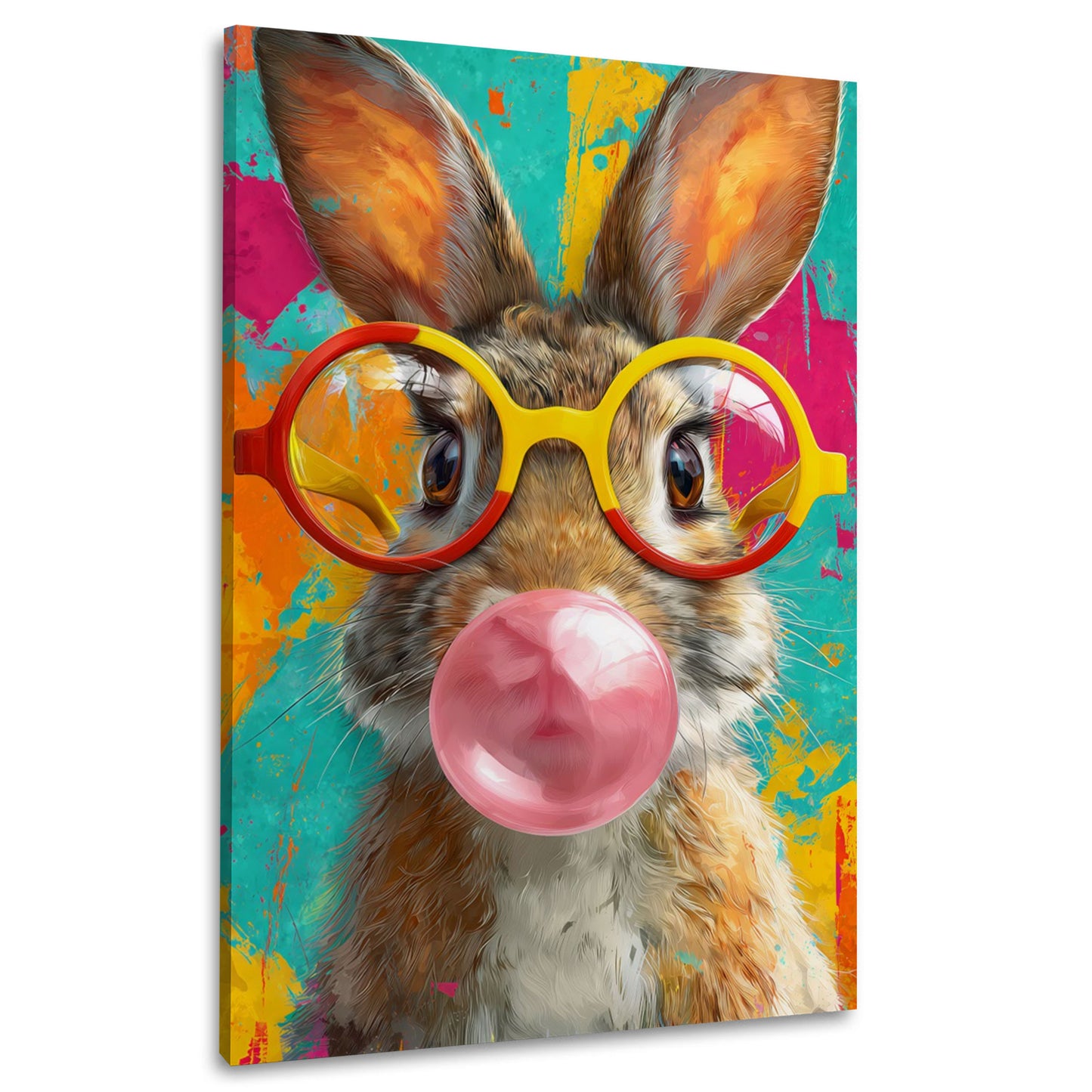 Coniglio con occhiali rotondi e gomma stile Pop Art quadro