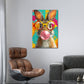 Coniglio con occhiali rotondi e gomma stile Pop Art quadro