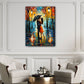 Coppia bacio pioggia scena romantica con ombrello quadro