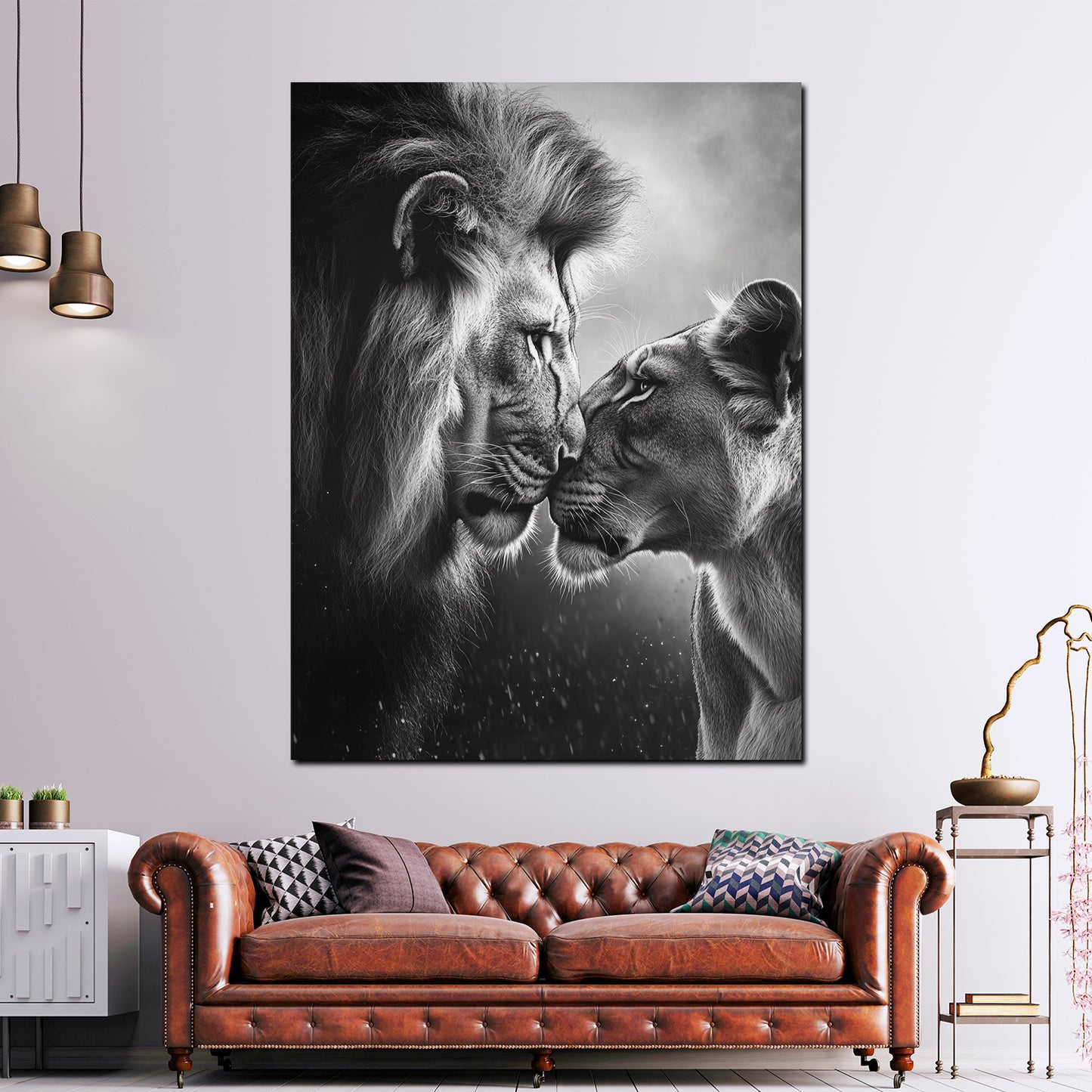 Coppia di felini ritratto bianco e nero amore quadro