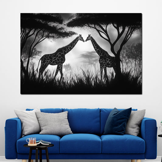 Coppia di giraffe africa bianco nero quadro