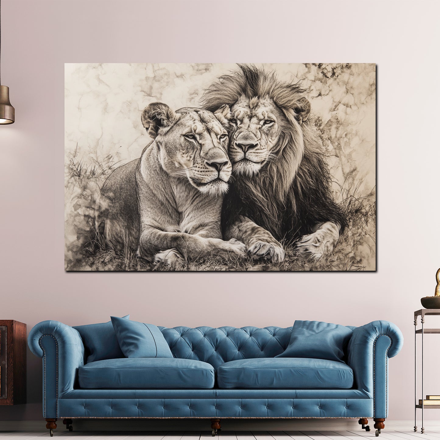 Coppia di leoni arte in bianco e nero natura quadro