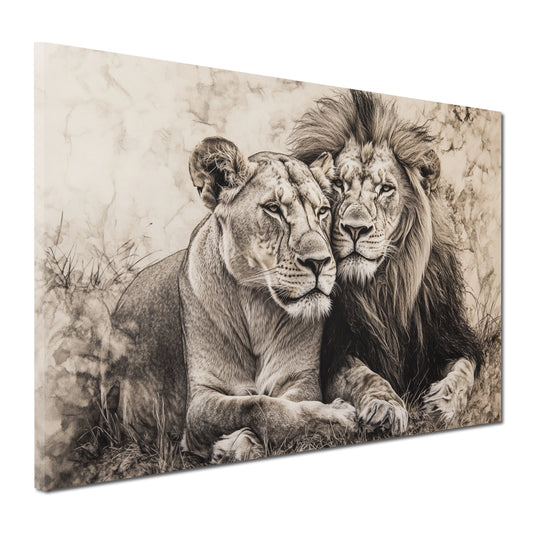 Coppia di leoni arte in bianco e nero natura quadro