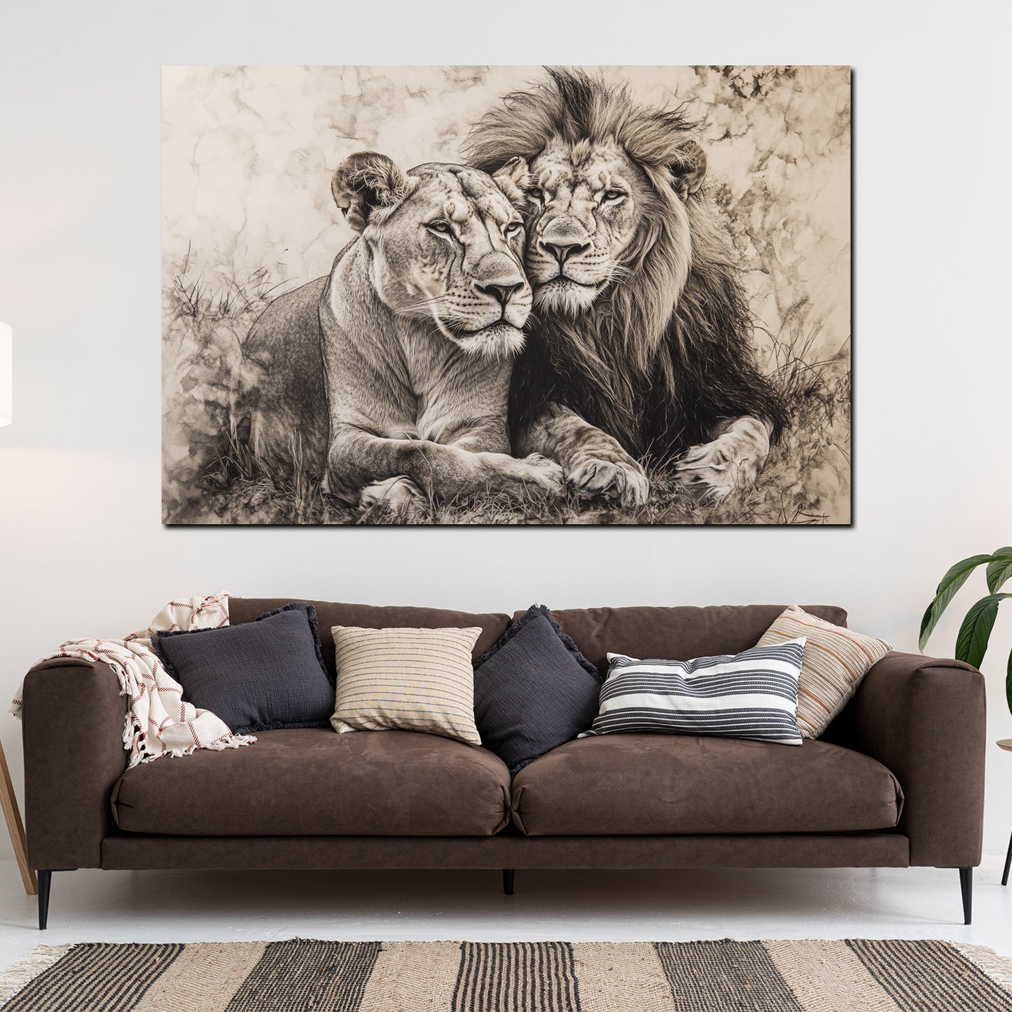 Coppia di leoni arte in bianco e nero natura quadro