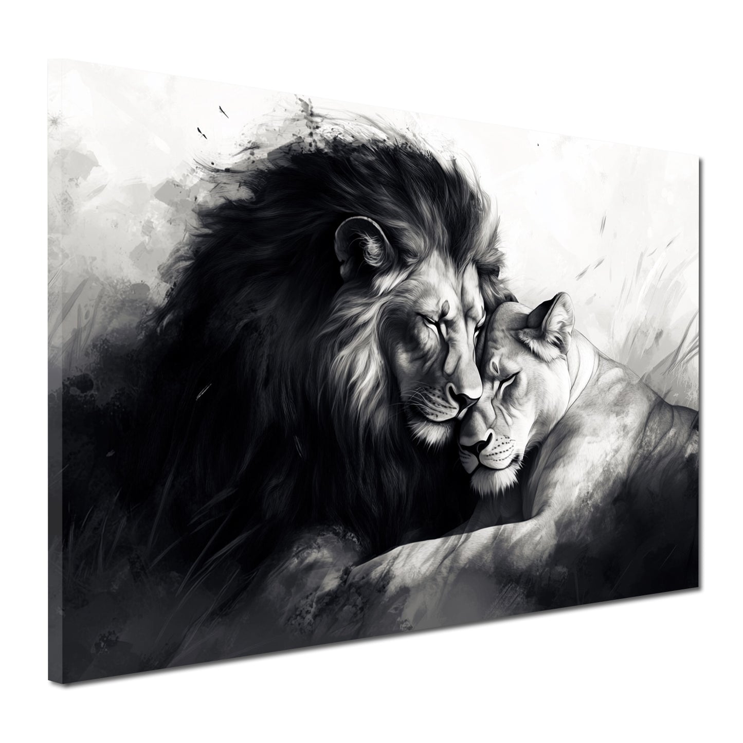 Coppia di leoni arte romantica bianco e nero quadro