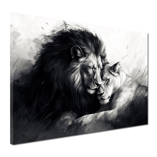 Coppia di leoni arte romantica bianco e nero quadro