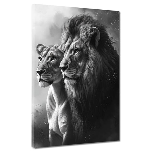 Coppia di leoni ritratto bianco e nero quadro