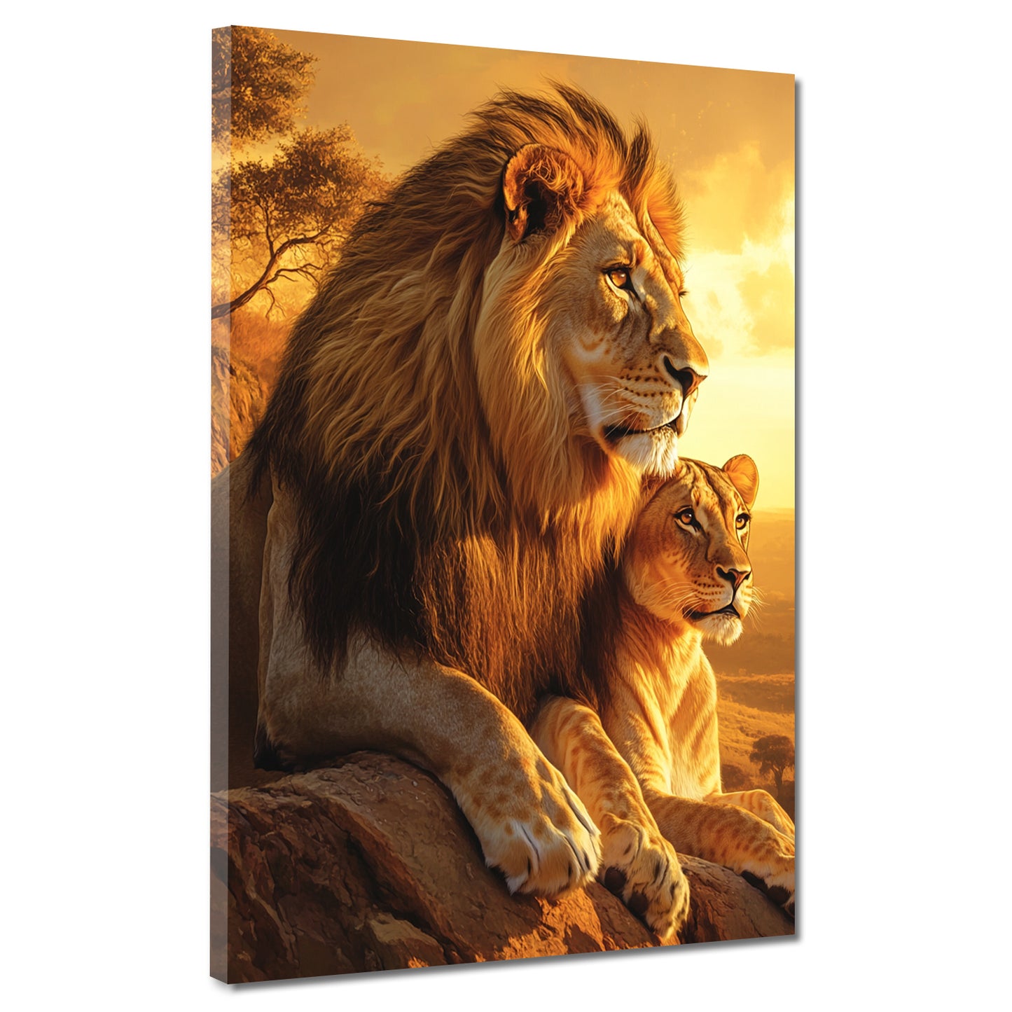 Coppia di leoni tramonto africano quadro