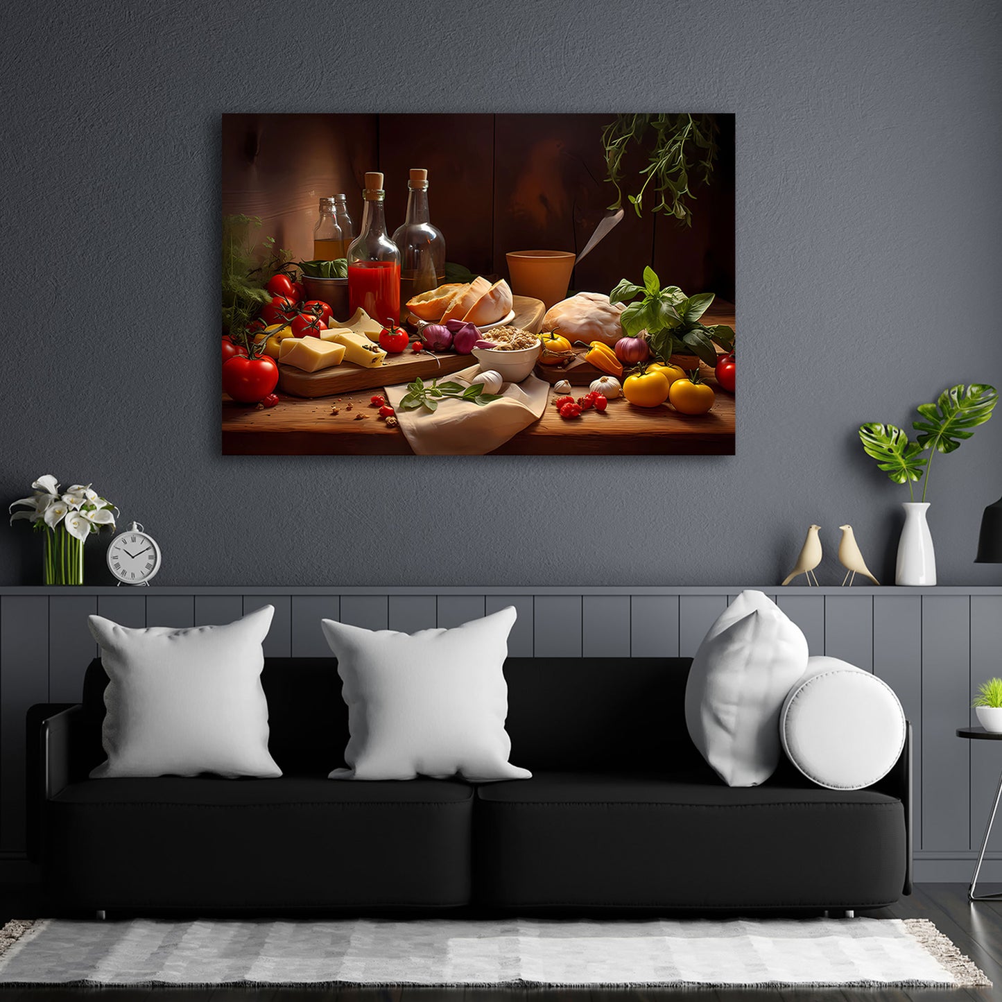 Cucina rustica ingredienti italiani pomodori formaggio quadro