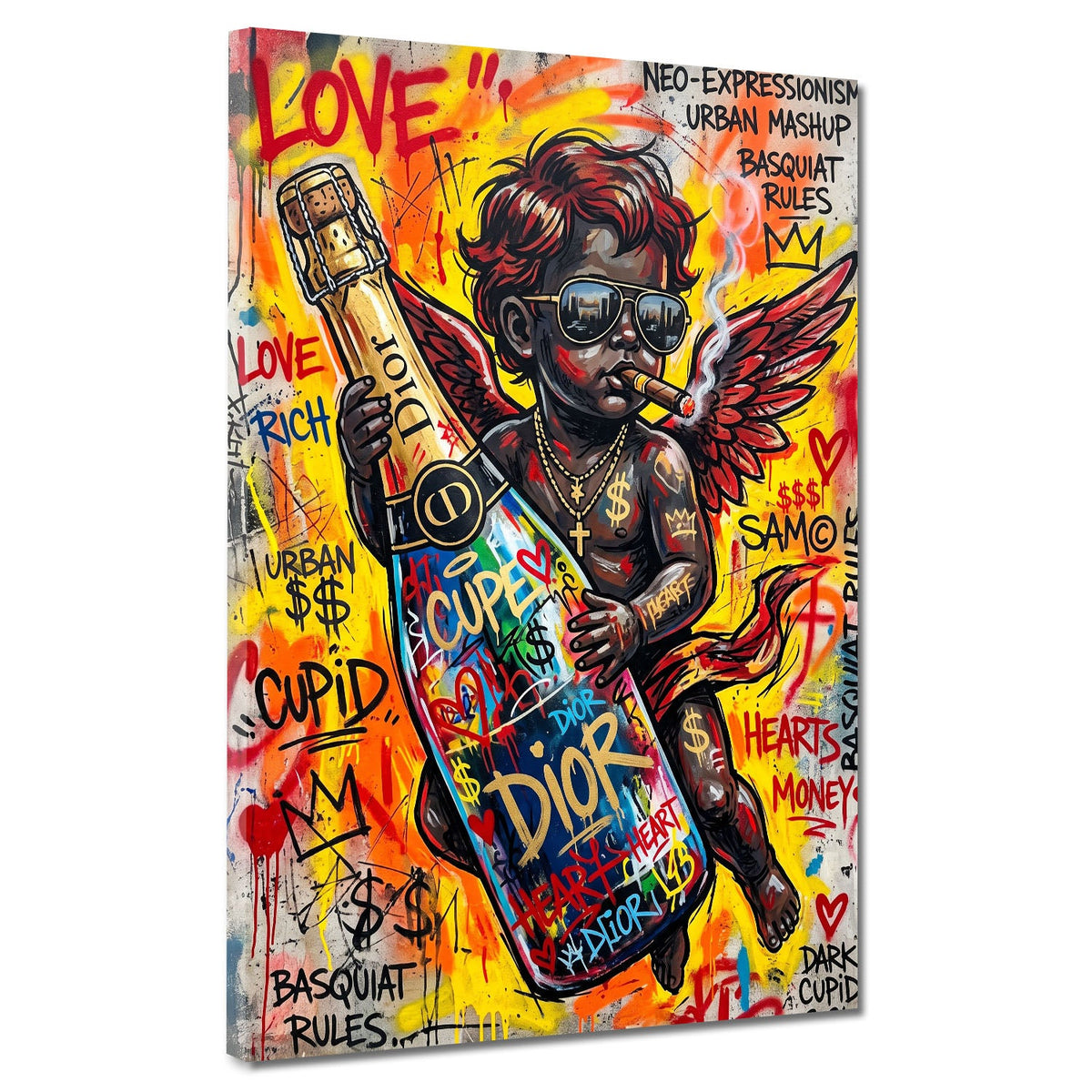 Cupido con ali rosse e bottiglia Love Pop Art Graffiti quadro